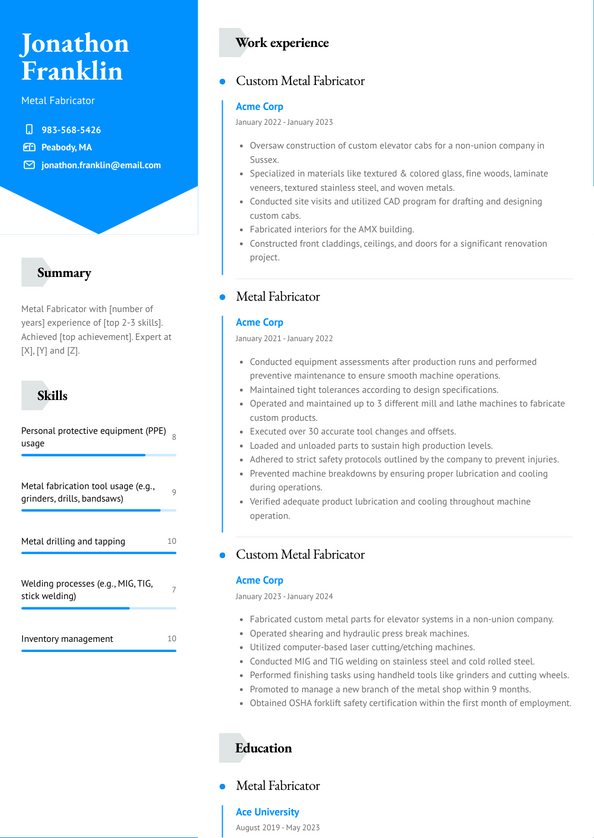 Metal Fabricator Resume Examples And Templates