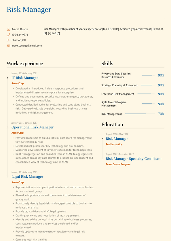 Risk Manager Resume Examples and Templates