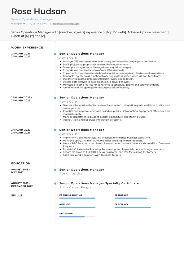 Senior Operations Manager Resume Examples and Templates