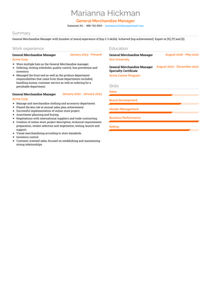 General Merchandise Manager Resume Sample and Template