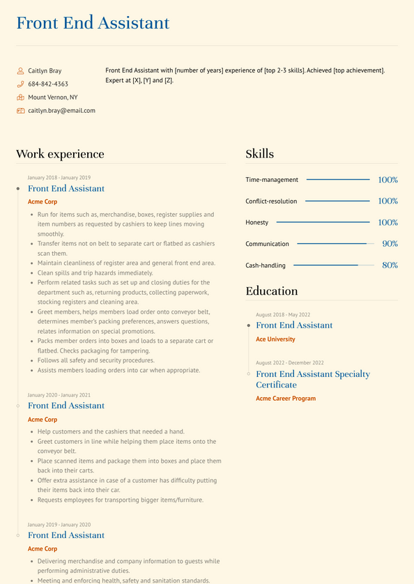 Front End Assistant Resume Examples and Templates