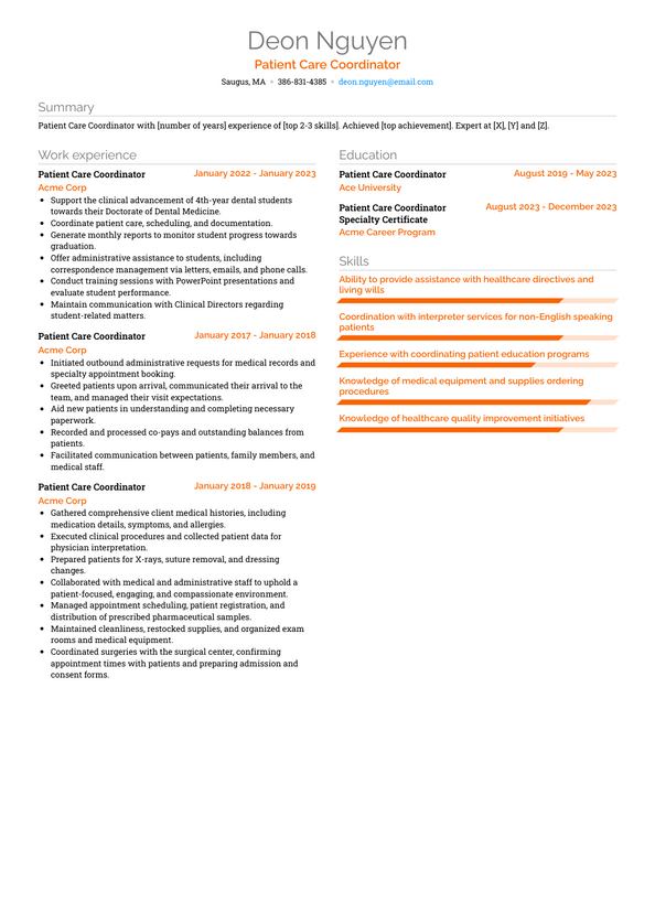 3+ Patient Care Coordinator Resume Examples and Templates