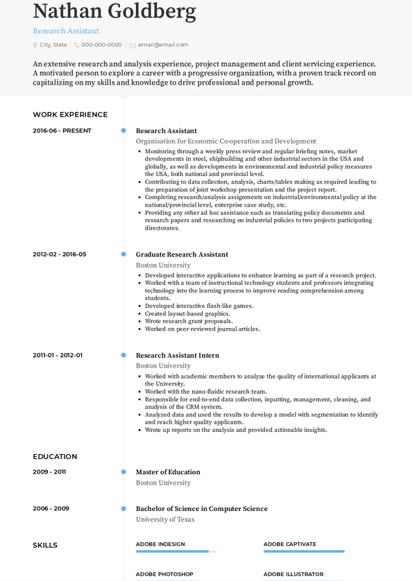 Research Assistant Resume Samples [+ 3 Examples] | VisualCV