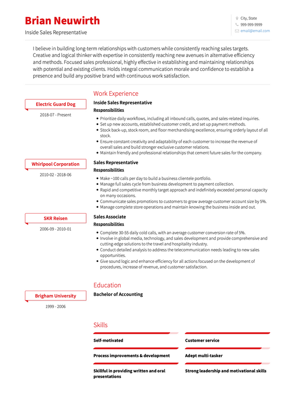 Sales Representative CV Examples & Templates | VisualCV