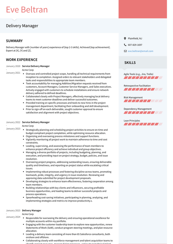 Delivery Manager Resume Examples and Templates