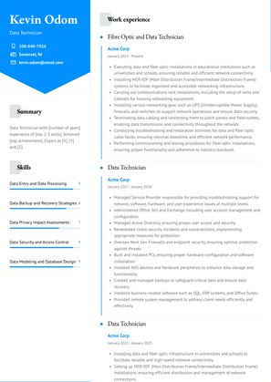 Data Technician Resume Sample and Template