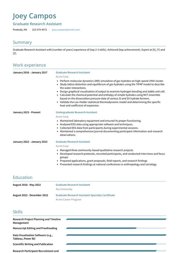 Graduate Research Assistant Resume Examples And Templates