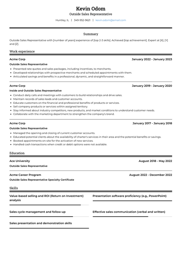 3+ Outside Sales Representative Resume Examples and Templates