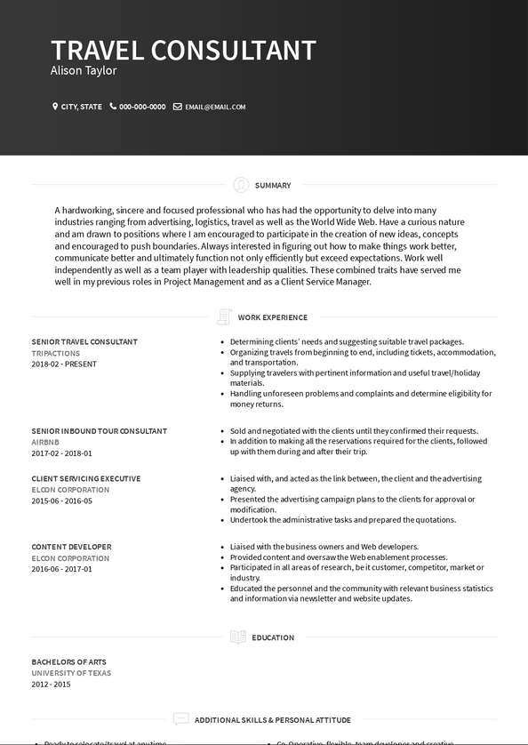 Travel Consultant Resume Samples And Templates Visualcv 2362