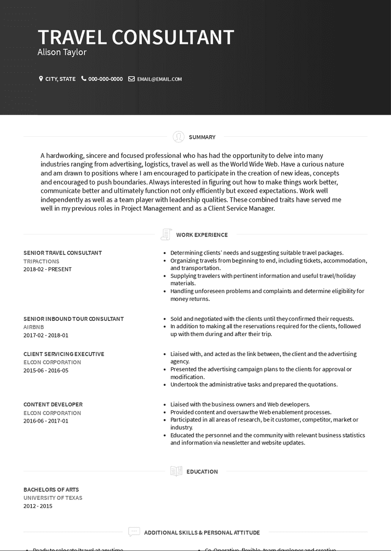 Travel Consultant Resume Samples And Templates VisualCV