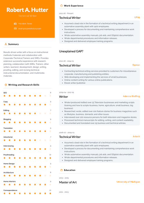 orange color resume template nevis