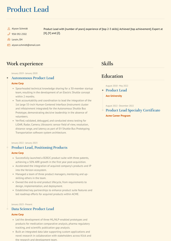 Product Lead Resume Examples and Templates