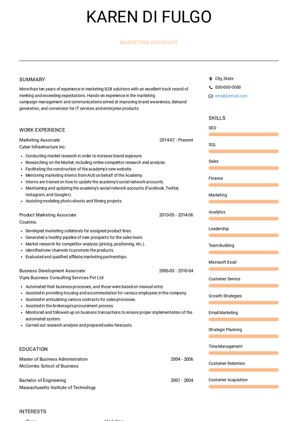 Marketing Associate Resume Samples and Templates | VisualCV