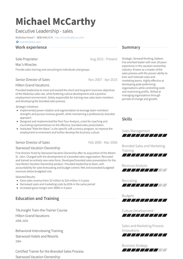 Sole Proprietor Resume Samples and Templates | VisualCV