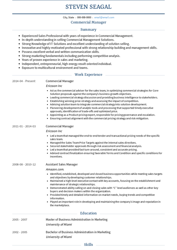 Commercial Manager Resume Samples and Templates | VisualCV