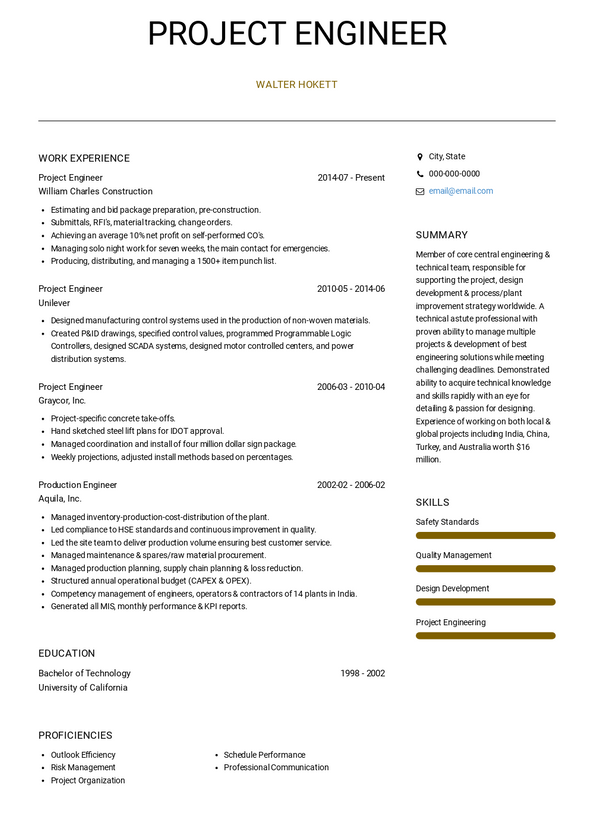 Project Engineer Resume Samples and Templates | VisualCV