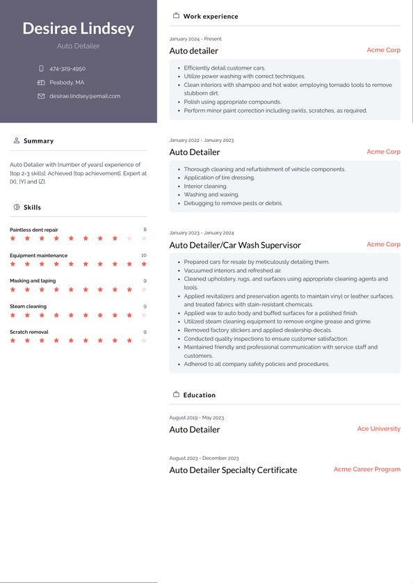 Auto Detailer Resume Examples and Templates