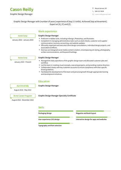 Graphic Design Manager Resume Examples and Templates