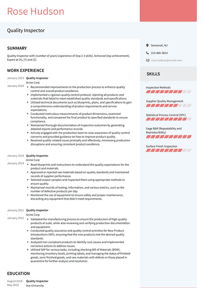 Quality Inspector Resume Examples and Templates