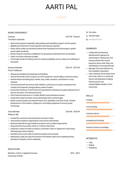 Hostess/server Resume Samples and Templates | VisualCV