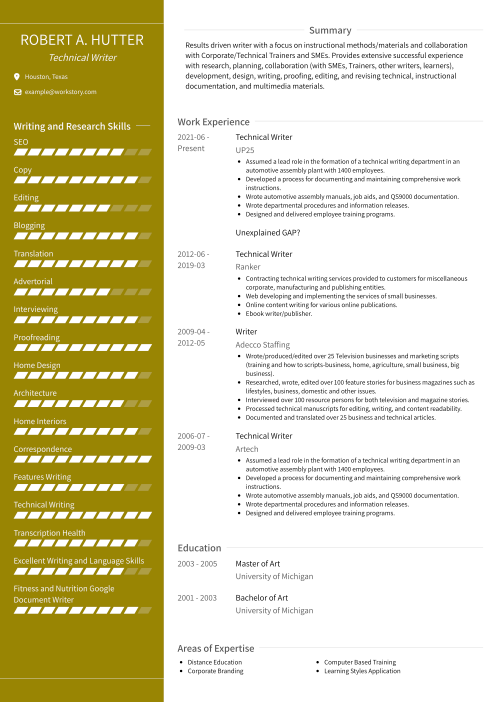 yellow color resume template avant