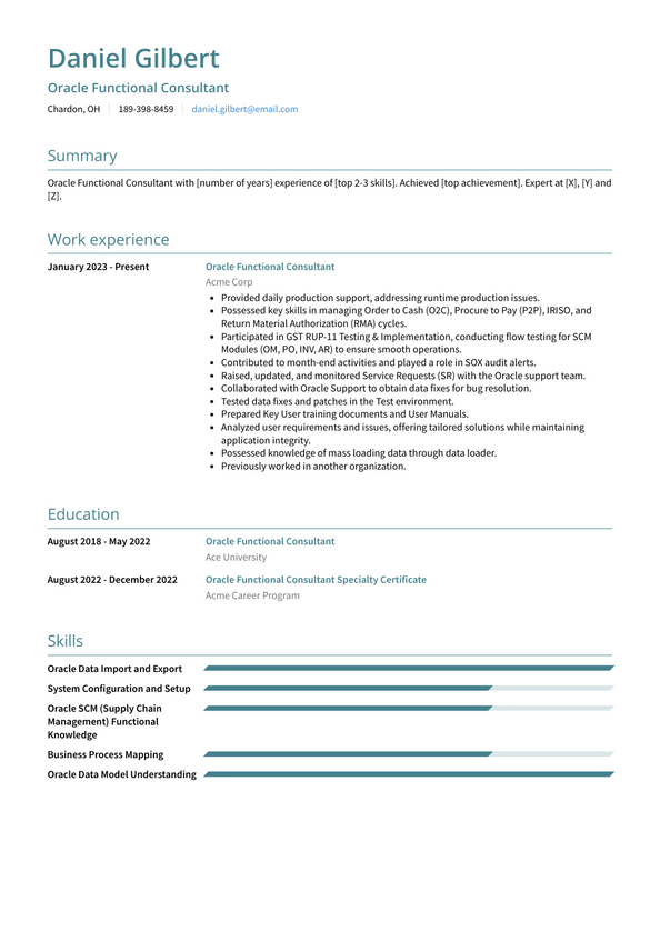 Oracle Functional Consultant Resume Examples and Templates