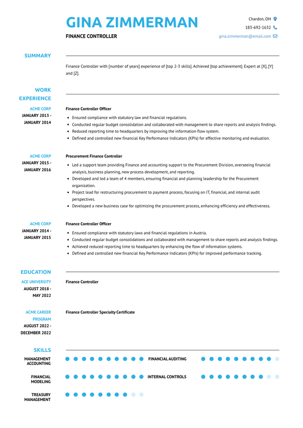 Finance Controller Resume Examples And Templates   Finance Controller Resume Example Arya 