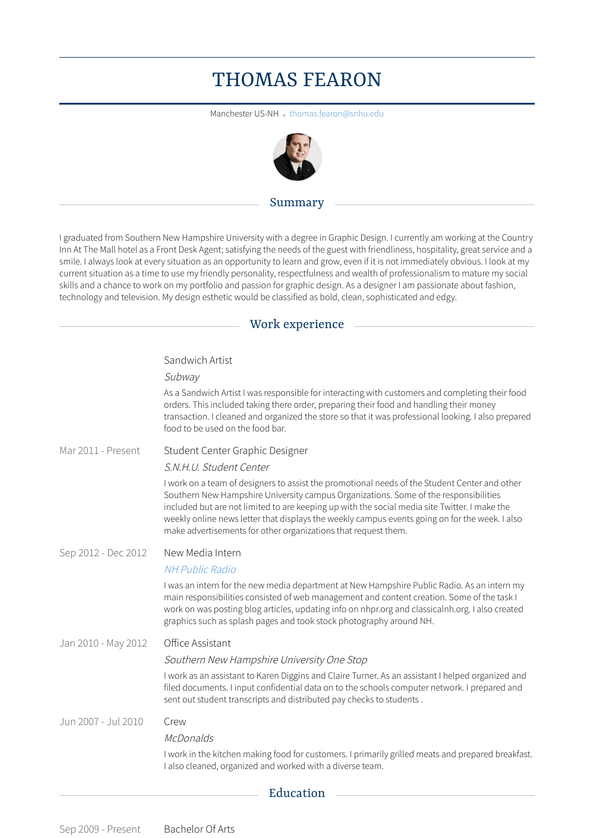 Sandwich Artist Resume Samples and Templates | VisualCV