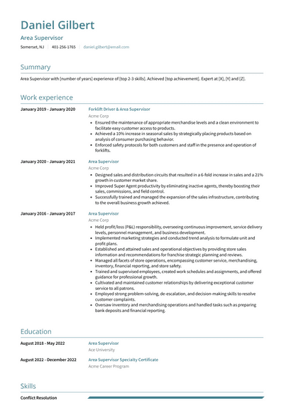 Area Supervisor Resume Examples and Templates