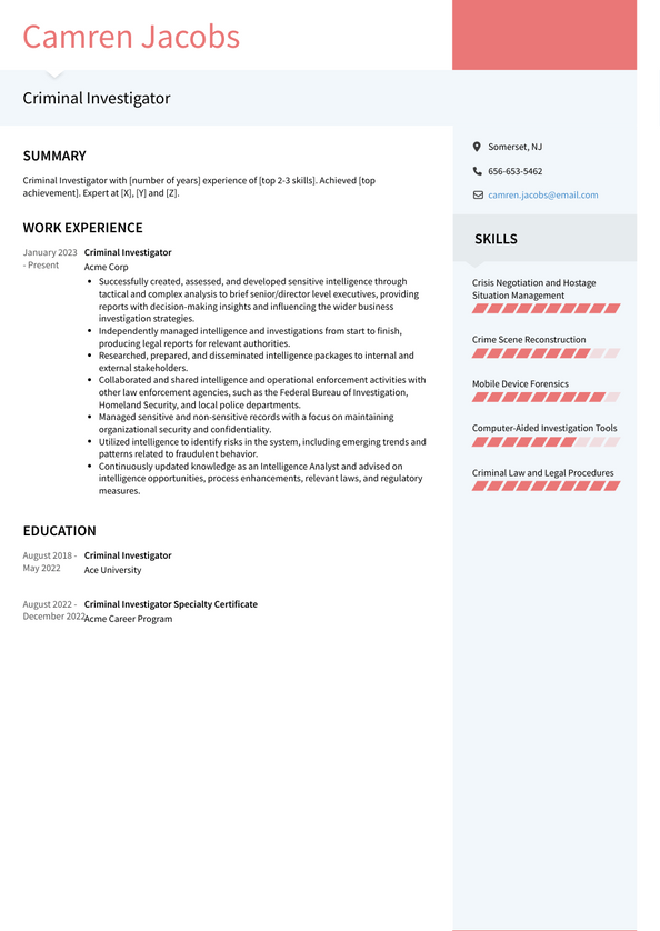Criminal Investigator Resume Examples And Templates   Criminal Investigator Resume Example Modern 