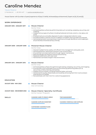 House Cleaner Resume Examples and Templates