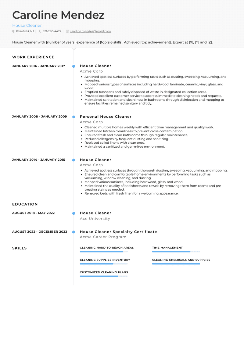 House Cleaner Resume Examples And Templates