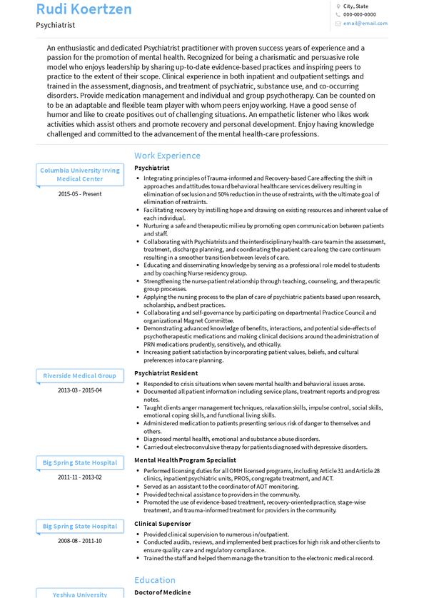 Psychiatrist Resume Samples and Templates VisualCV