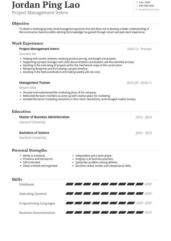 Management Intern Resume Samples and Templates | VisualCV