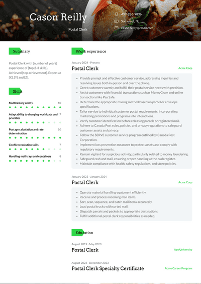 Postal Clerk Resume Examples and Templates