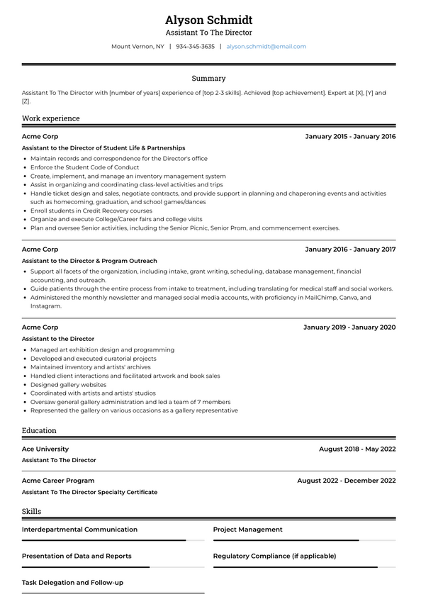 Assistant To The Director Resume Examples and Templates