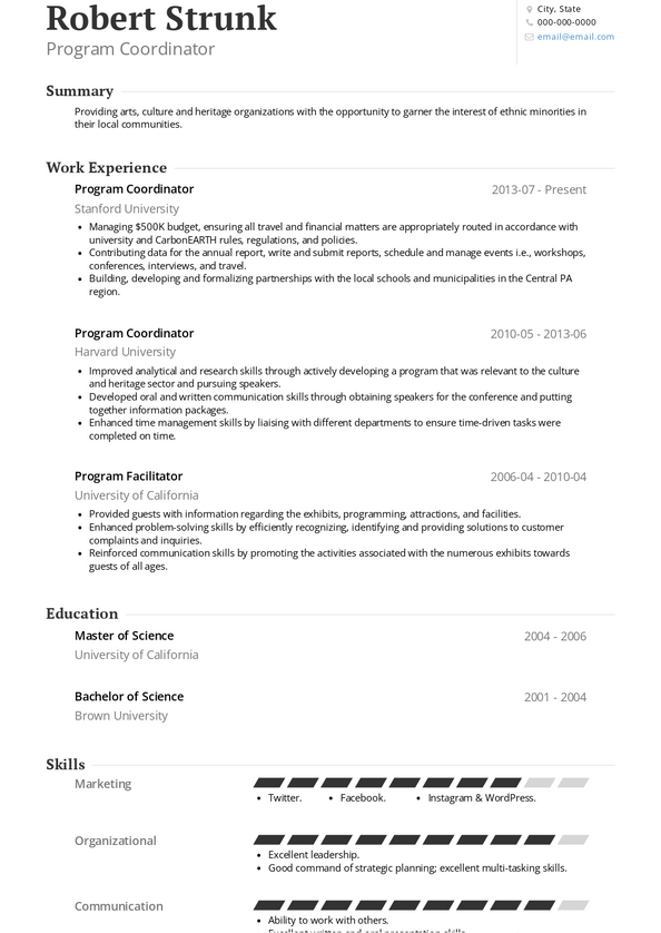 Program Coordinator Resume Samples and Templates | VisualCV