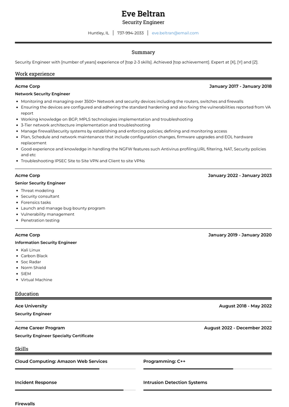 Security Engineer Resume Examples and Templates