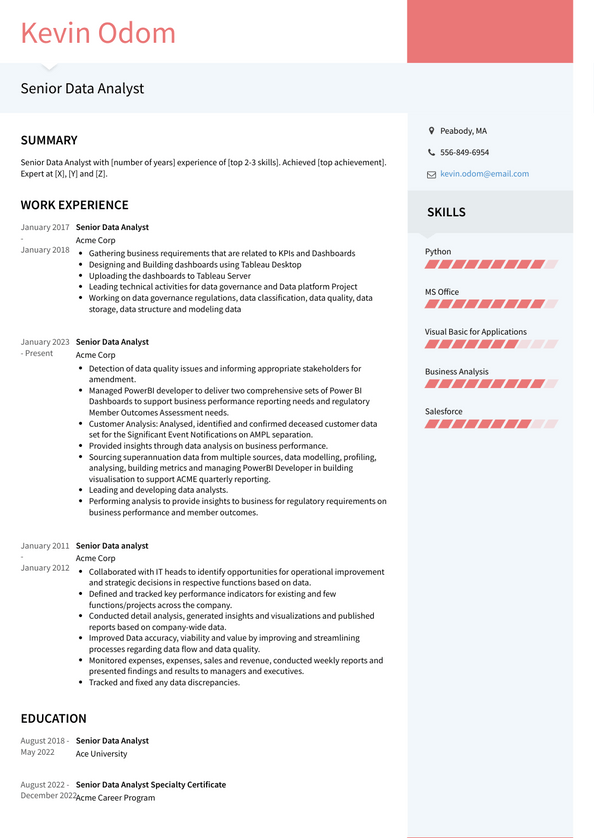 3+ Senior Data Analyst Resume Examples and Templates