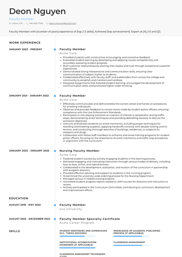 Faculty Member Resume Examples and Templates