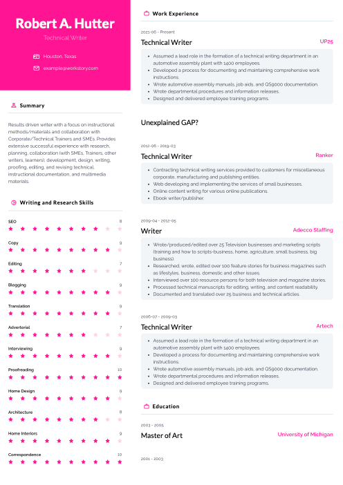 pink color resume template nevis