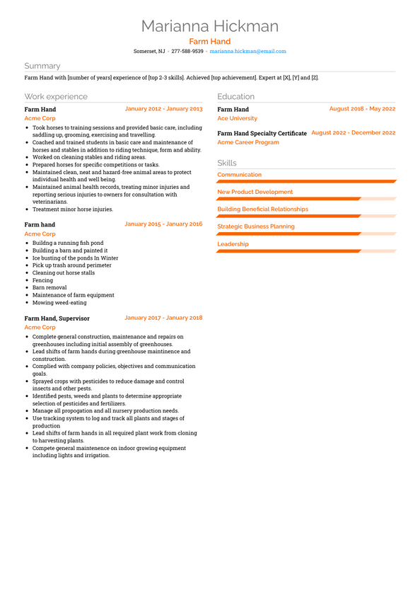 Farm Hand Resume Examples and Templates