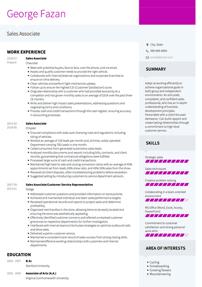 Sales Associate CV Examples & Templates | VisualCV