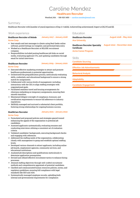 3+ Healthcare Recruiter Resume Examples and Templates