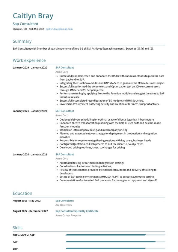 SAP Consultant Resume Examples and Templates