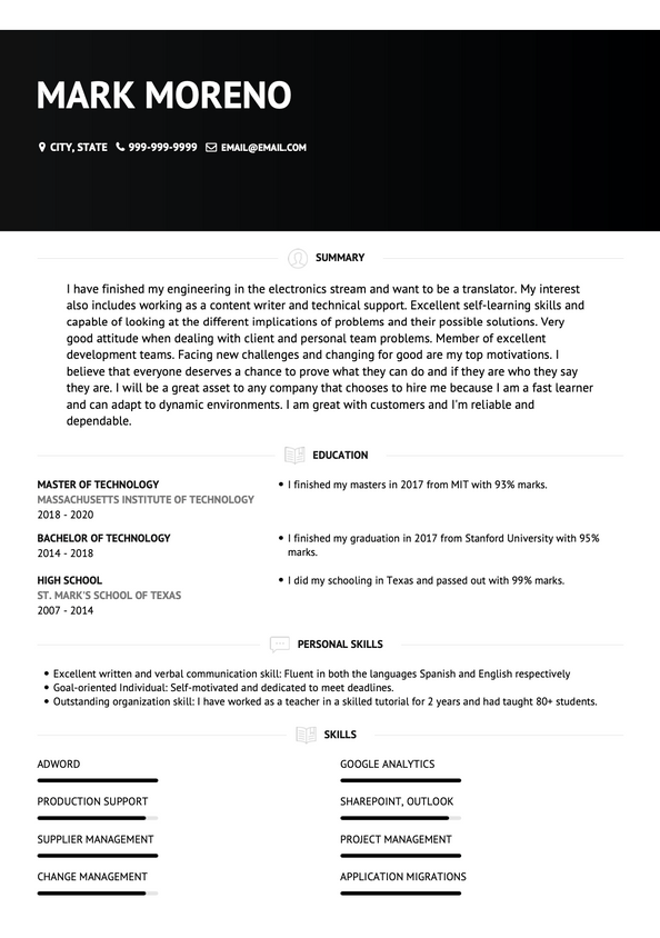 Entry Level CV Examples & Templates | VisualCV