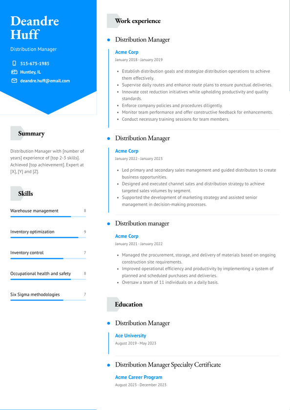 Distribution Manager Resume Examples And Templates