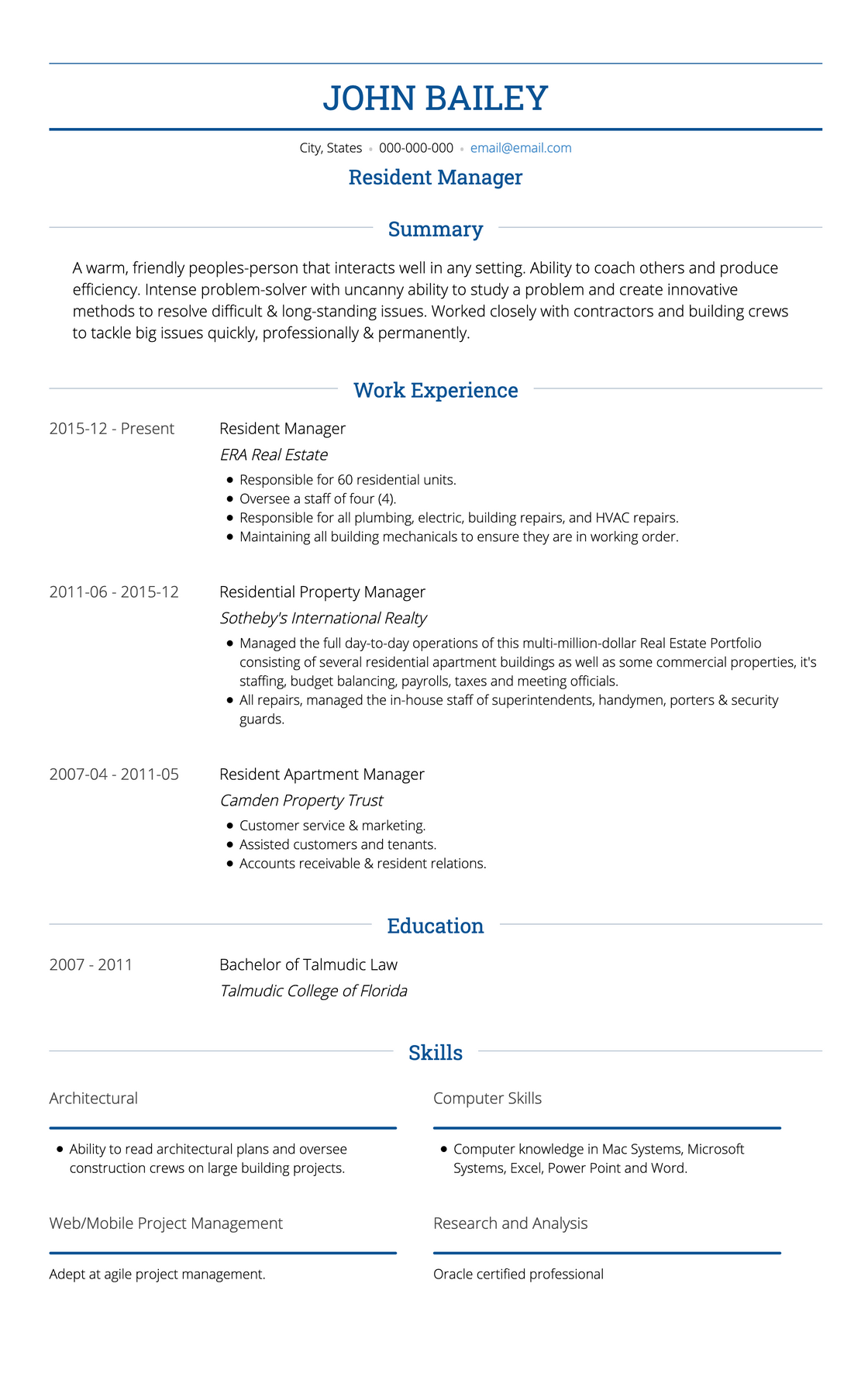 Free Traditional CV Template for 2020 - Monte | VisualCV