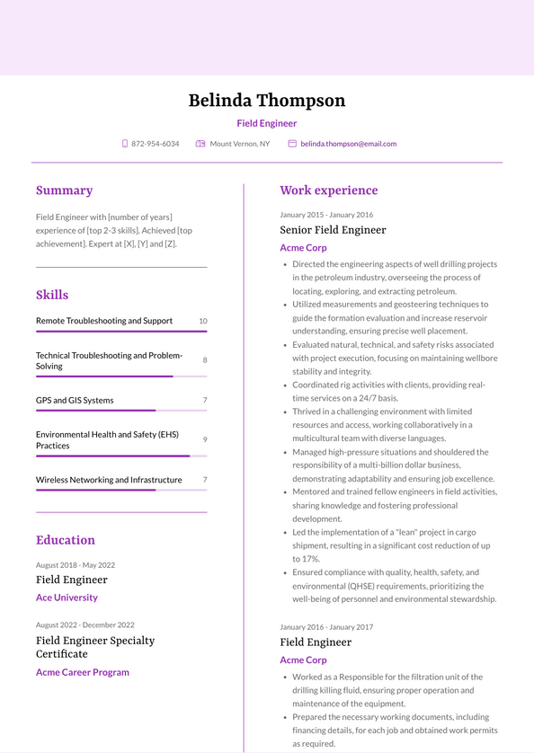 3+ Field Engineer Resume Examples and Templates