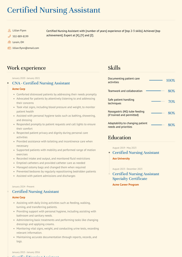 Certified Nursing Assistant Resume Examples and Templates